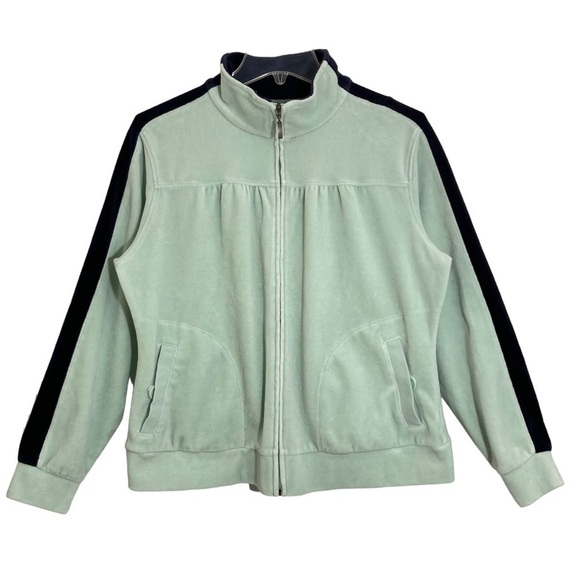 St. John’s Bay Active Jacket Full-Zip Size Lg Mint Green Dark Blue Stripe - Picture 1 of 10